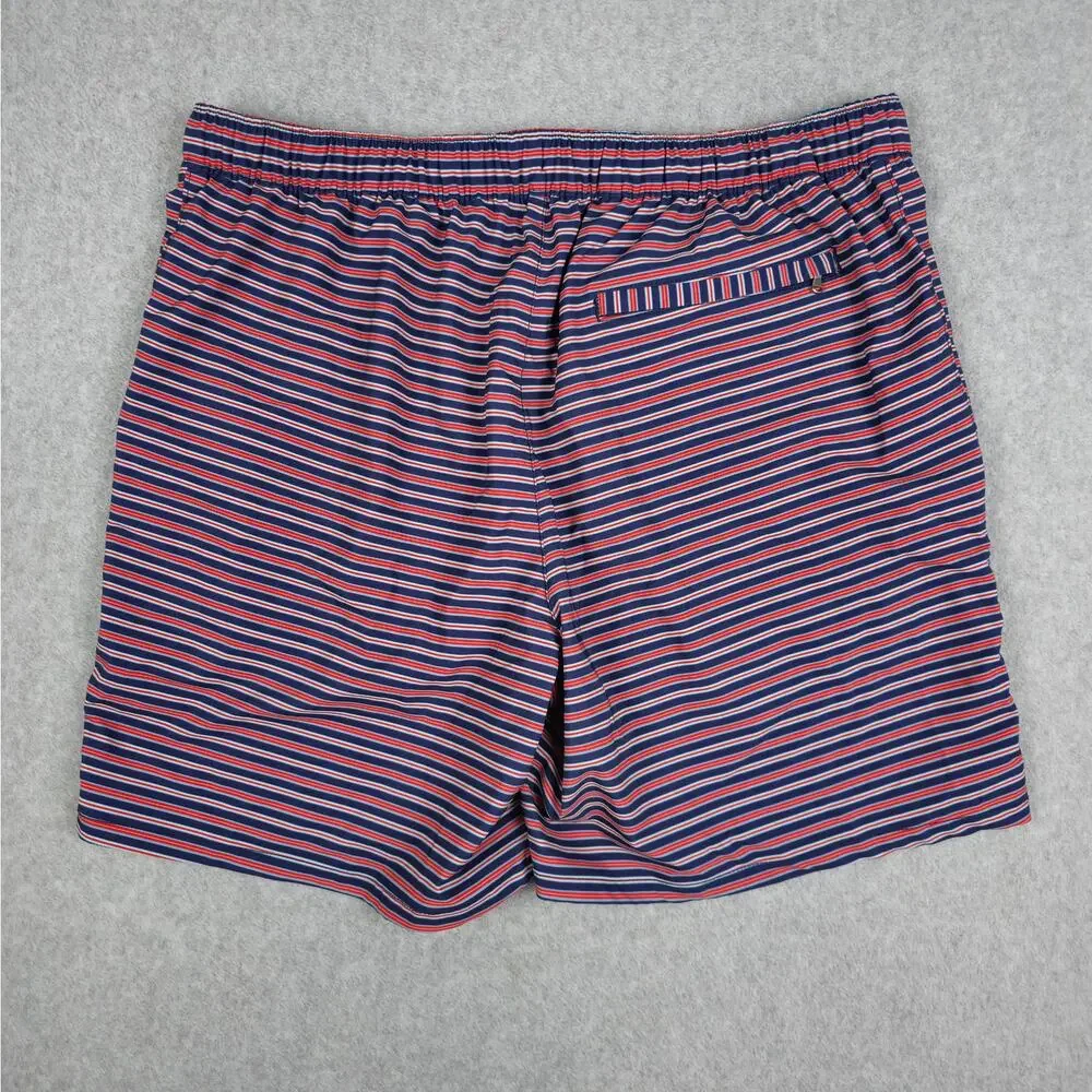 Lands' End Mens Large (36-38) Swim Shorts/Trunks Red White Navy Stripe
